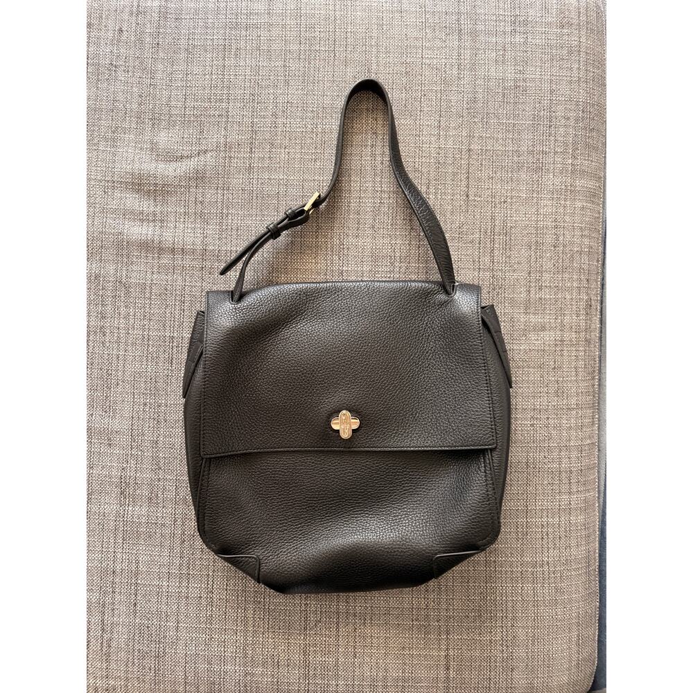 Furla Black Leather Shoulder Bag Gold Hardware Pebbled Medium Purse Work Classic - Picture 5 of 9
